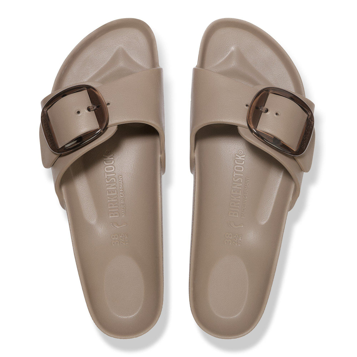 Birkenstock Madrid Big Buckle EVA slide sandals with oversized buckle, top-down view