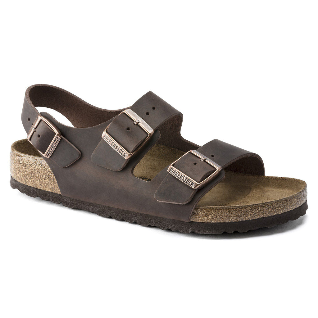 Birkenstock Milano sandal with three adjustable buckle straps and cork footbed