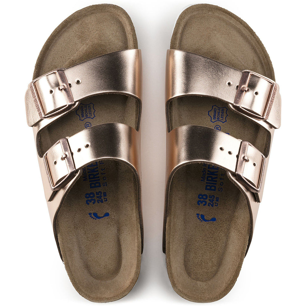 Birkenstock Arizona sandals with two adjustable buckle straps, top-down view showing suede footbed