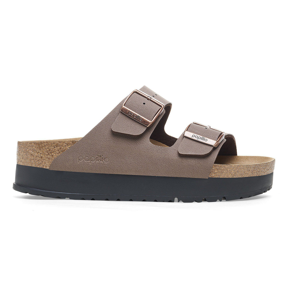 Papillio by Birkenstock Arizona Platform sandal with two adjustable buckle straps and cork footbed
