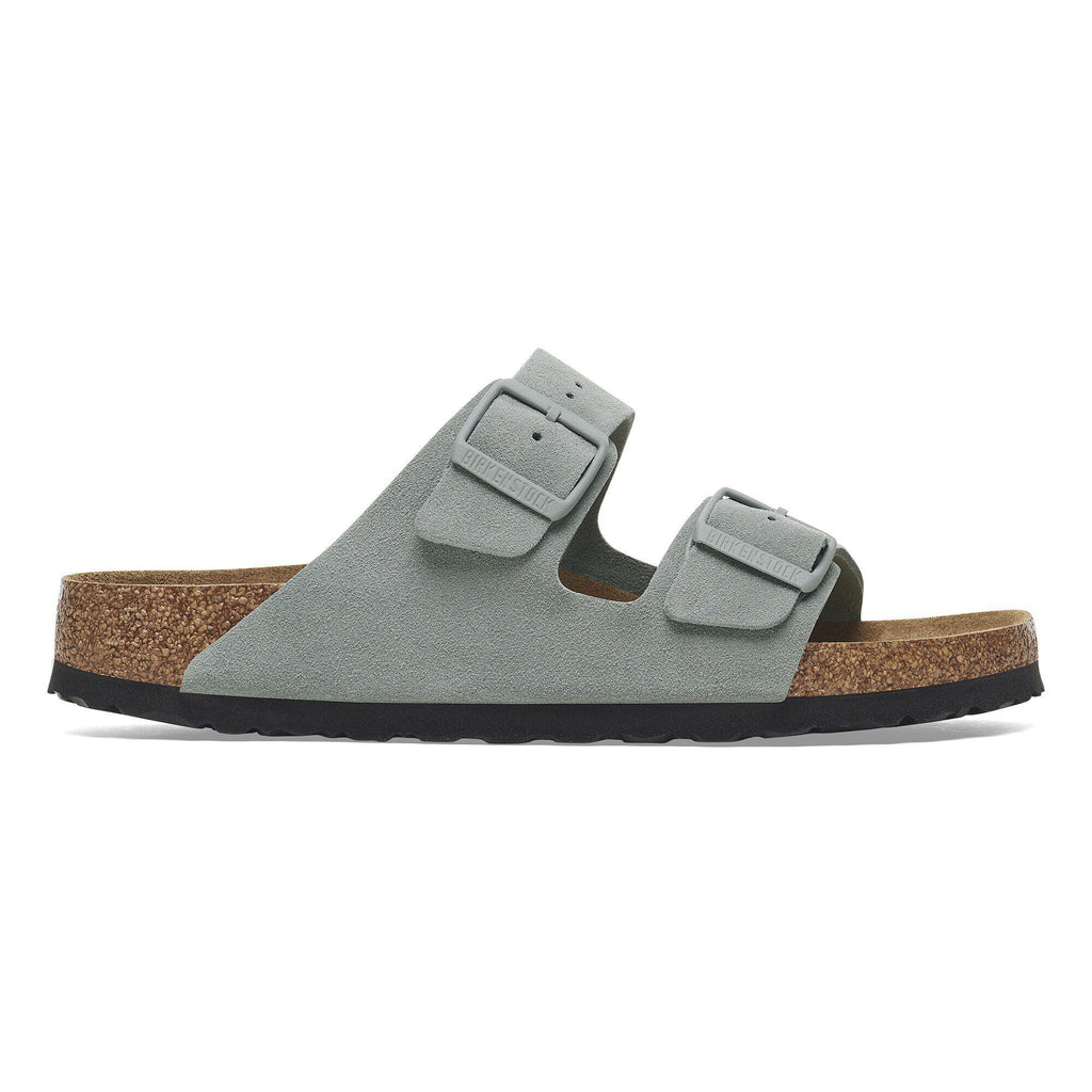 Birkenstock Arizona two-strap suede sandal with cork footbed and adjustable buckles