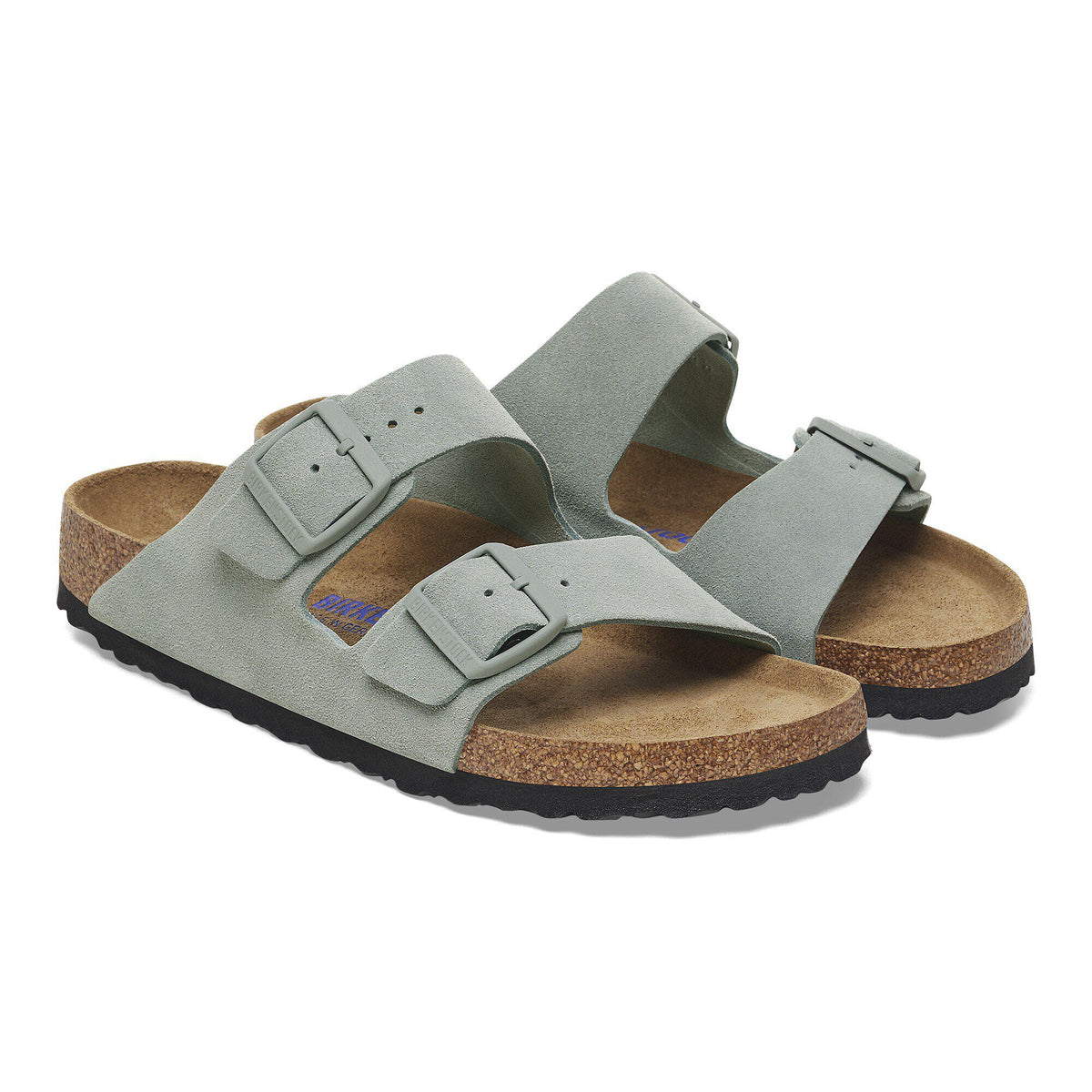 Birkenstock Arizona two-strap suede sandals with cork footbed and buckle closures