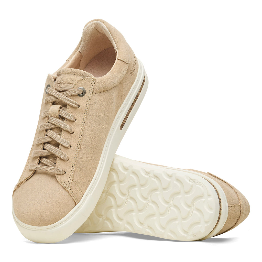Birkenstock women's low-top lace-up suede sneaker with white sole, shown in pair