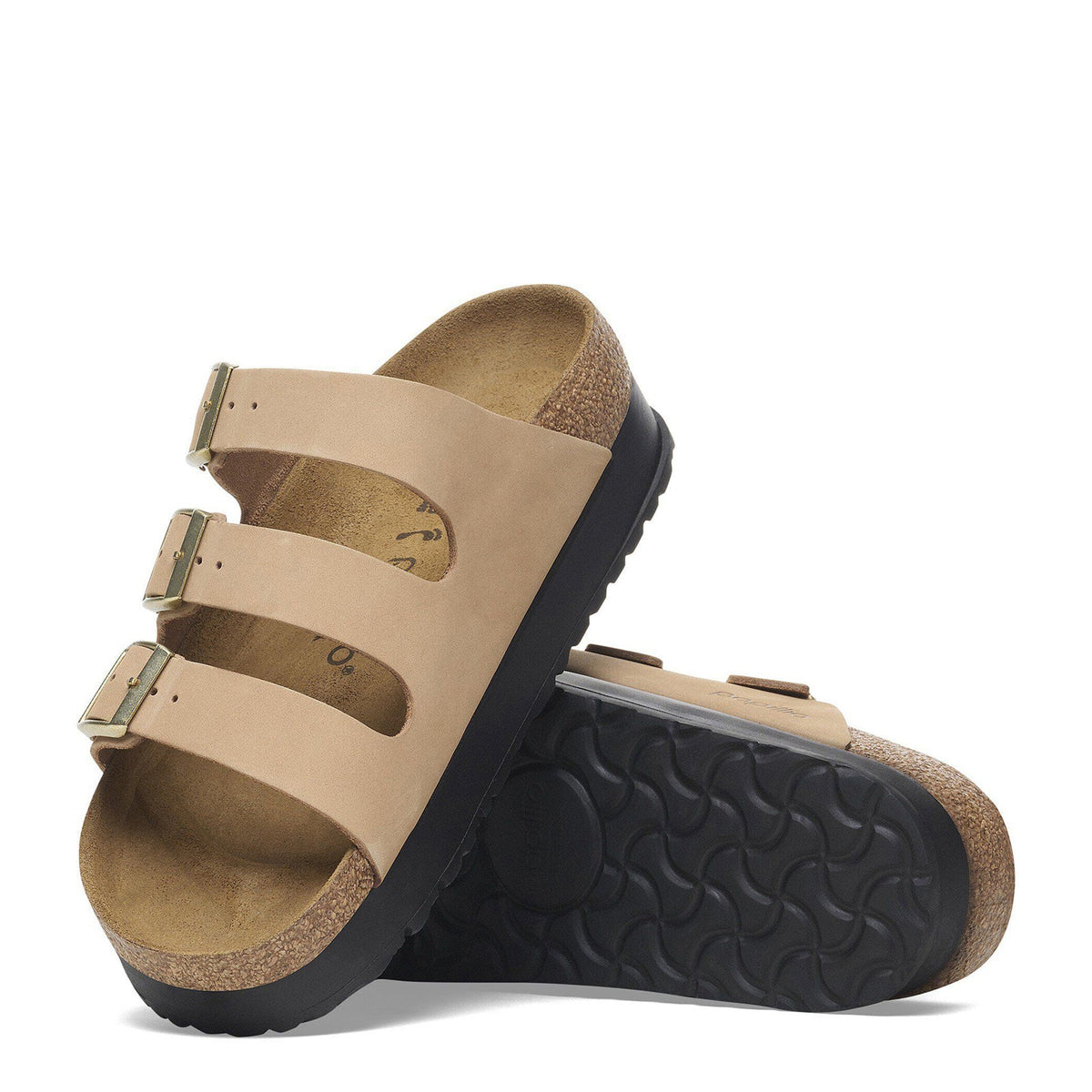 Birkenstock Florida Platform sandals with three adjustable buckle straps and chunky black sole