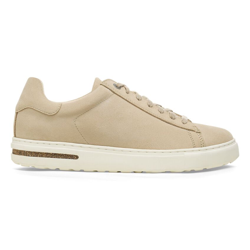 Birkenstock Bend Low lace-up sneaker in suede leather with cork midsole accent, side view