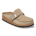 Birkenstock Buckley Braided suede clog mule with silver buckle and cork sole