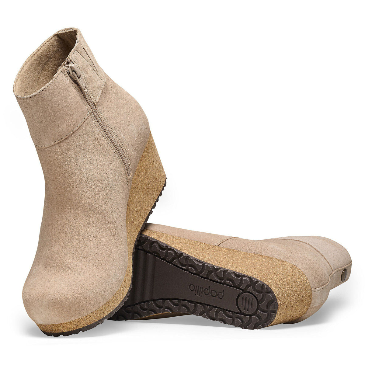 Birkenstock Papillio wedge ankle boot in suede with cork wedge heel and side zipper