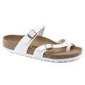 Birkenstock Mayari women's sandal with cork footbed, toe loop, and two adjustable buckle straps