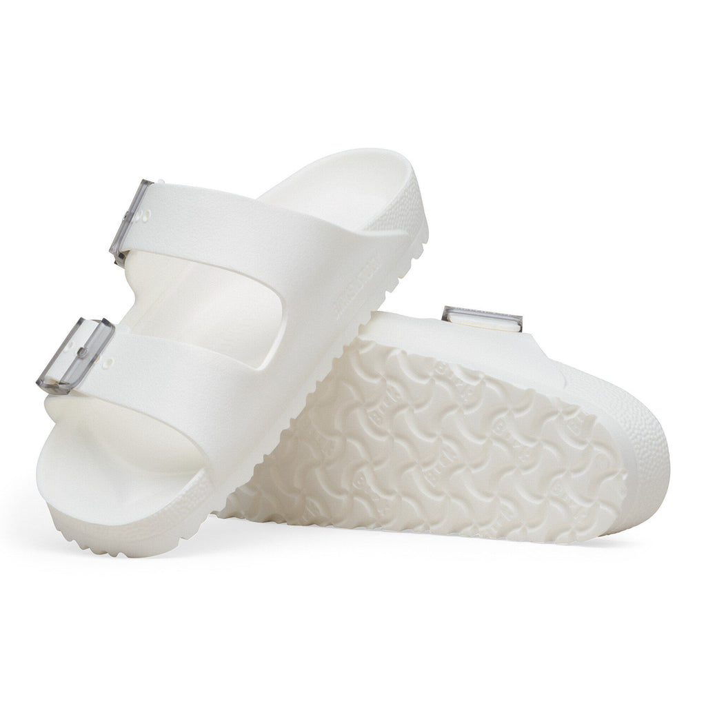 Birkenstock Arizona EVA sandals with double adjustable buckle straps shown from side and sole angle