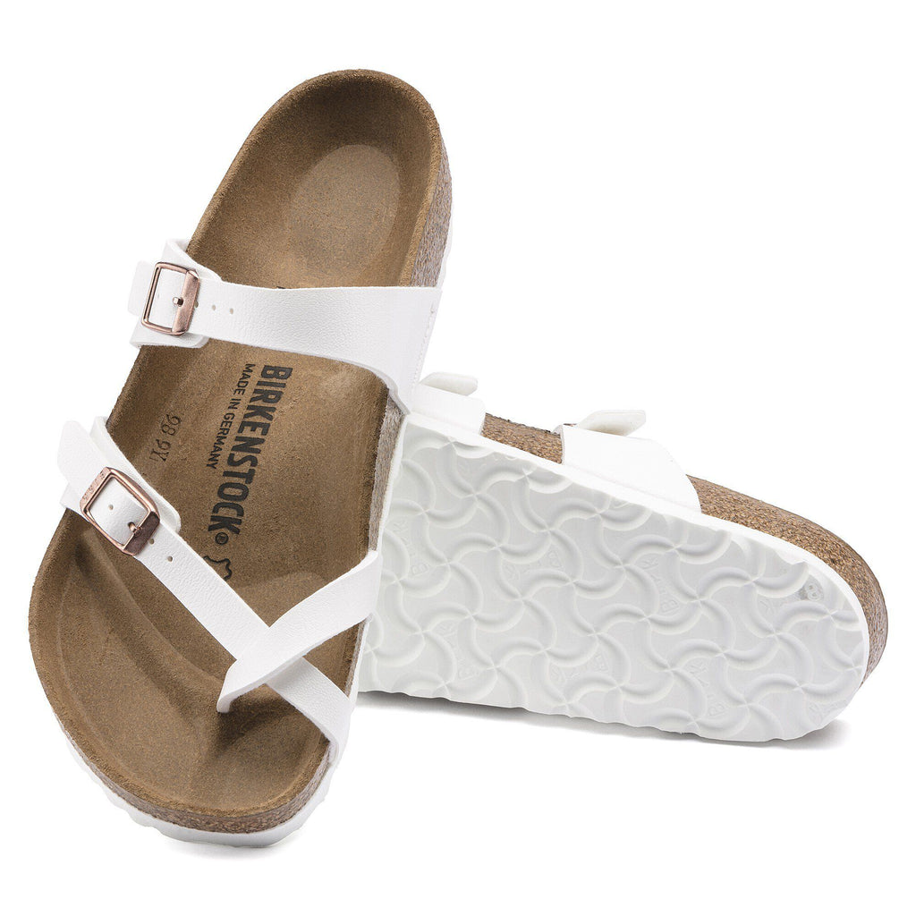 Birkenstock Mayari women's thong sandals shown from top and sole angles on white background