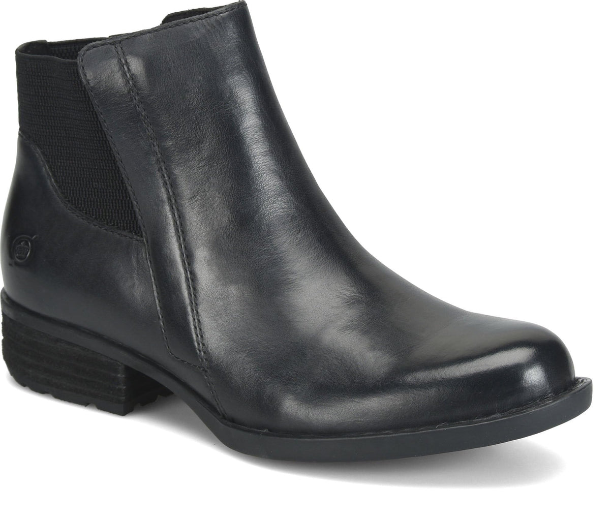 Born Kalie women's leather Chelsea ankle boot with elastic side panel and block heel