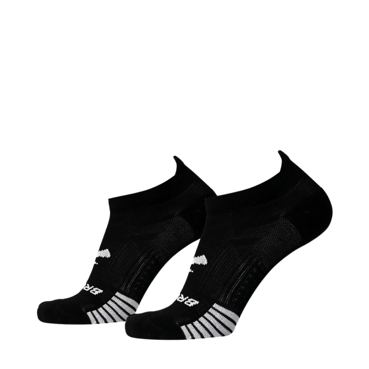 Brooks Ghost Lite no-show running socks in black shown as a pair, angled view