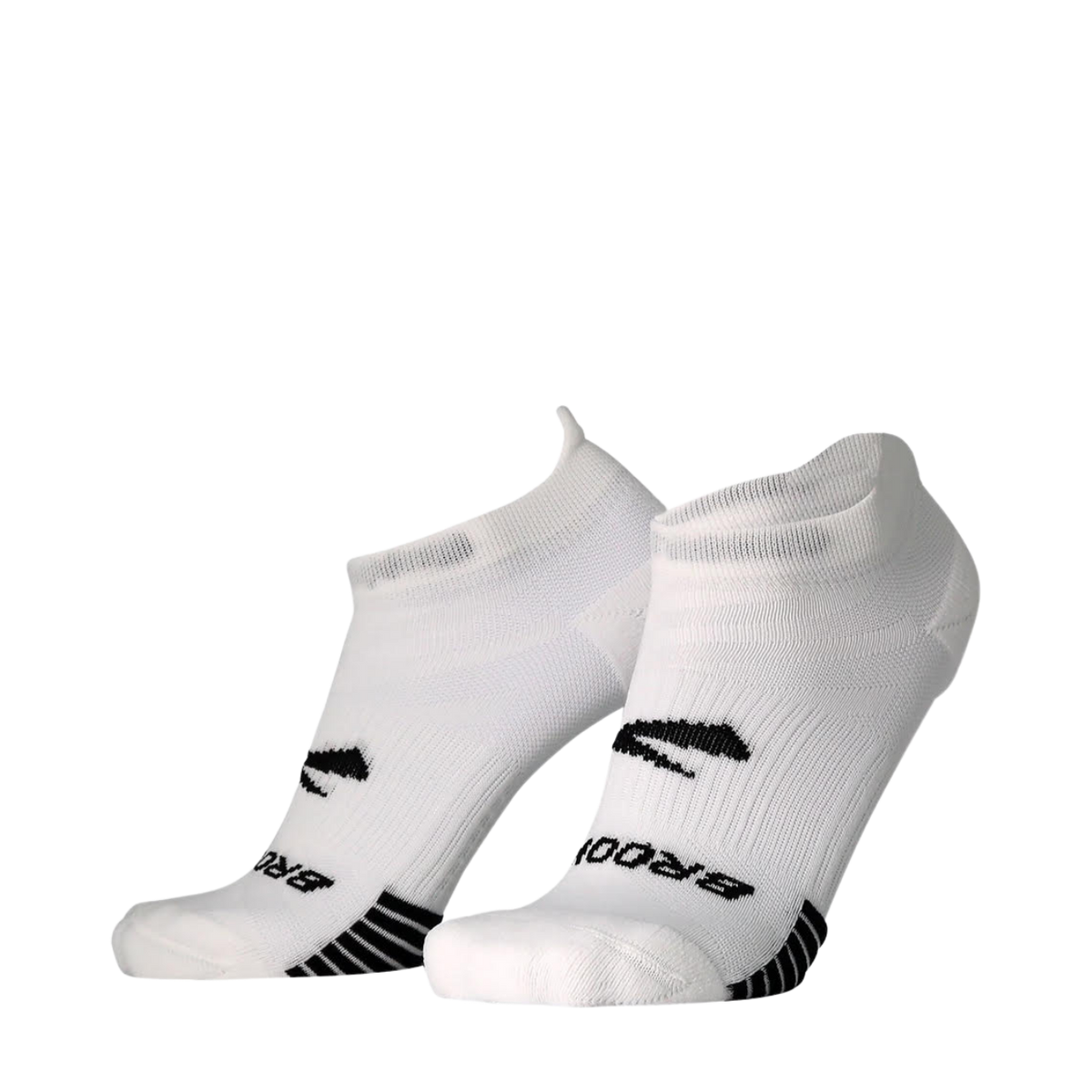 Brooks Ghost Lite no-show running socks in white shown as a pair, studio shot