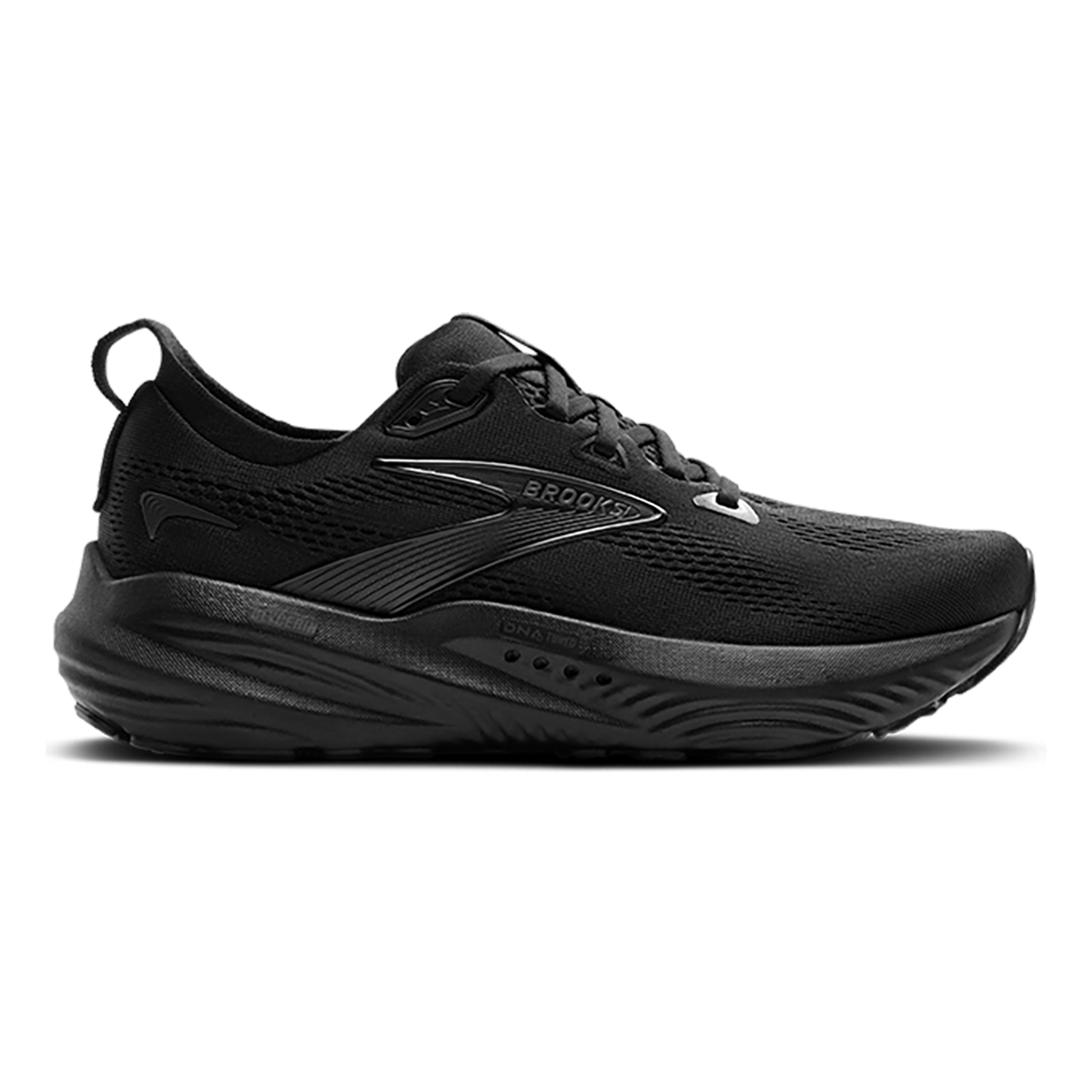 Brooks Glycerin 22 men's running shoe in all-black colorway, lateral side view