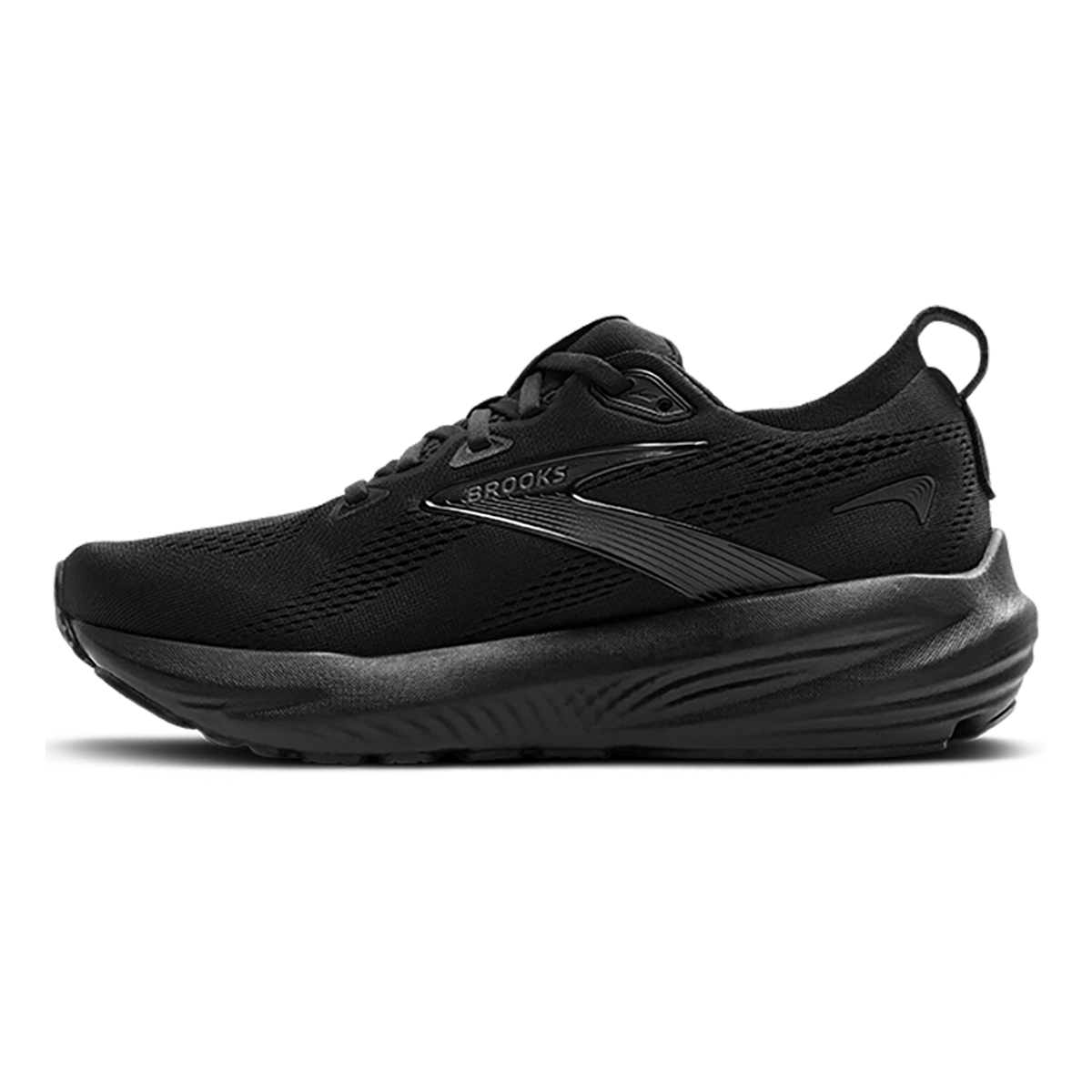 Brooks Glycerin 22 men's running shoe in all-black colorway, lateral side view