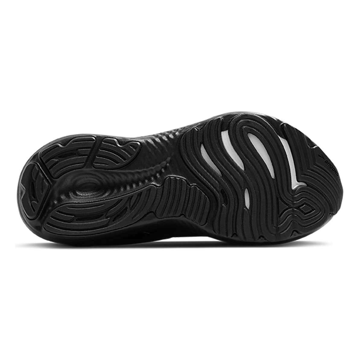 Bottom sole view of Brooks Glycerin 22 running shoe showing black wavy tread pattern