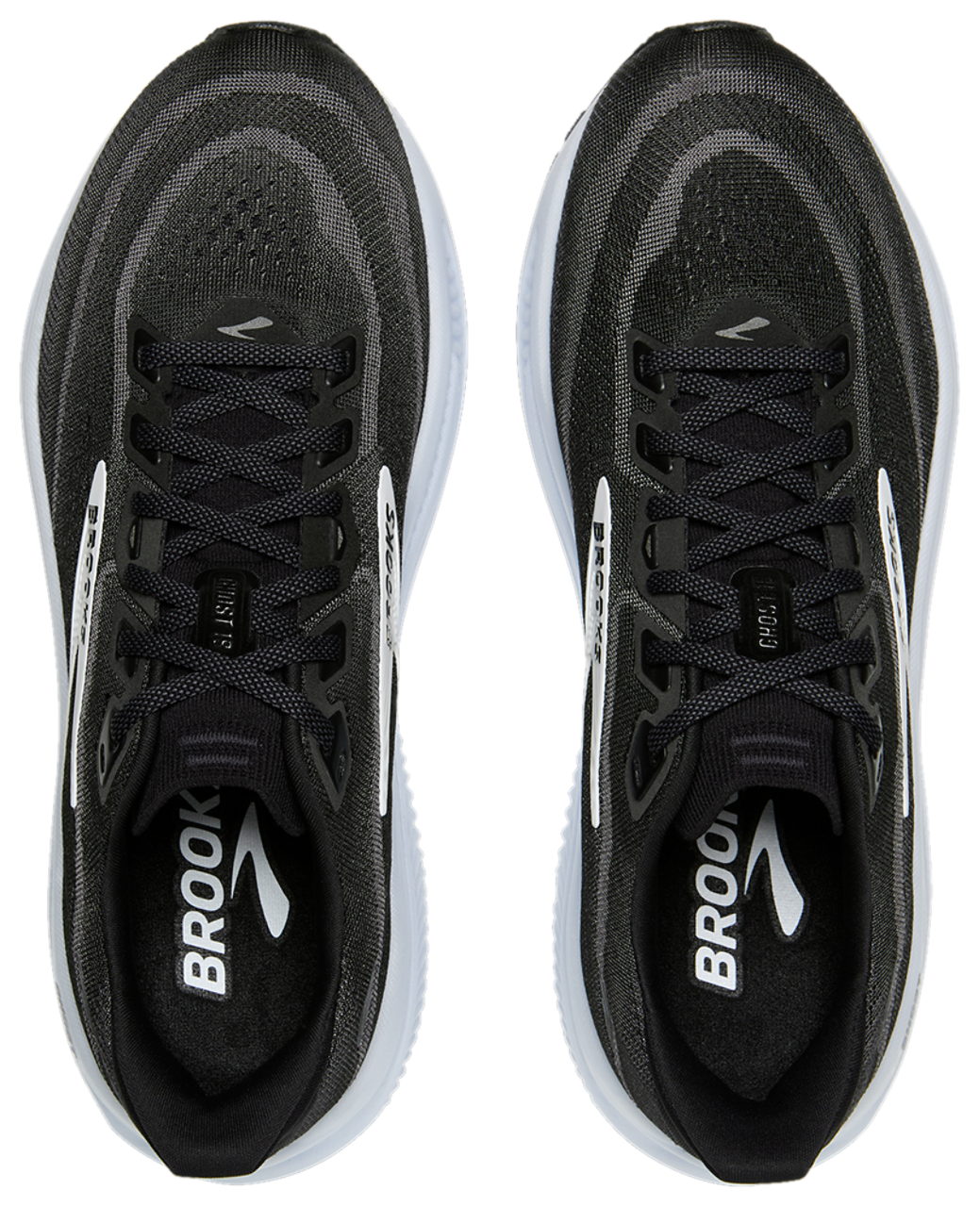 Top-down view of a pair of Brooks Ghost 18 mens running shoes with laces