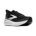 Brooks mens running shoe with black knit upper, white midsole, and grey accents