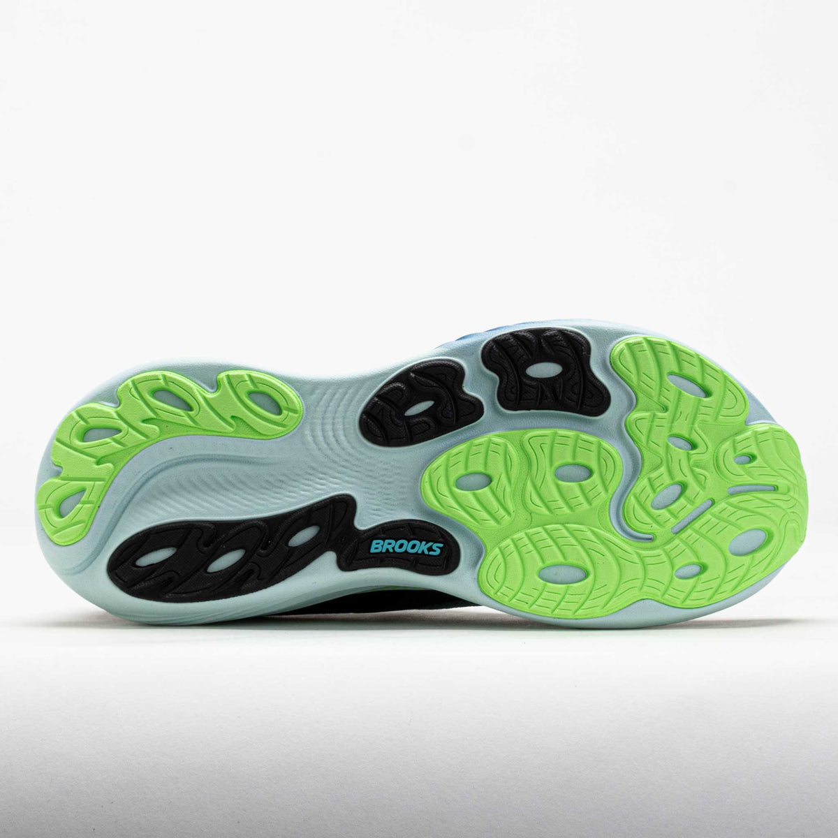 Bottom sole view of Brooks Adrenaline GTS 25 men's running shoe showing traction pattern