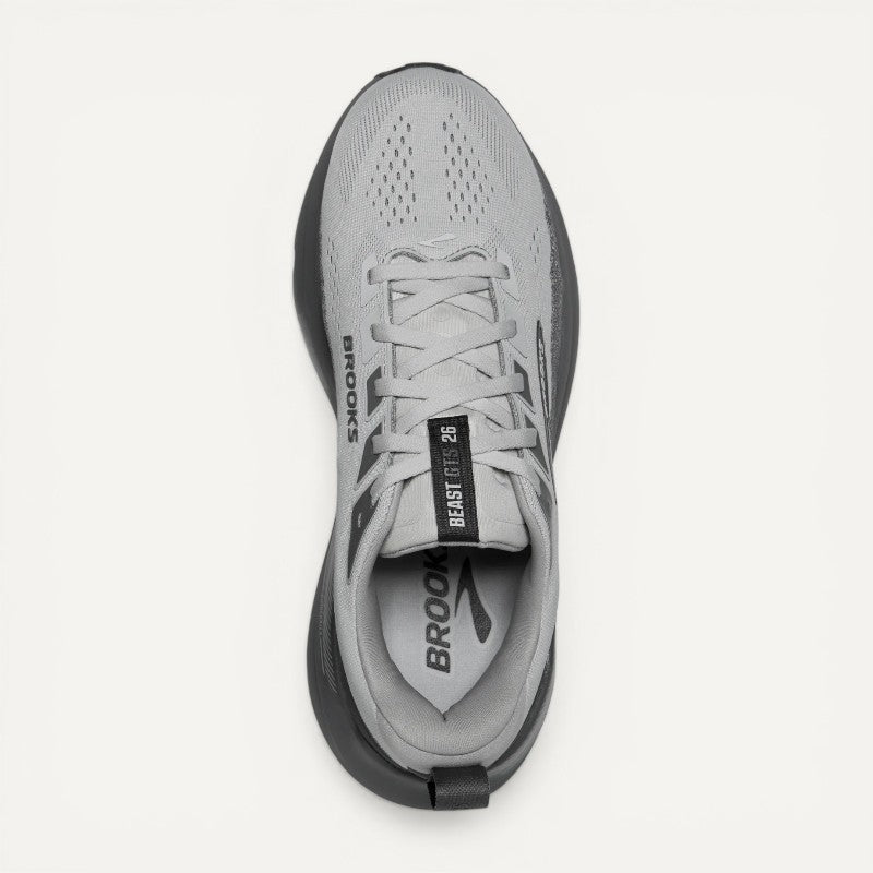 Brooks Beast GTS 26 men's running shoe top-down view showing laces and tongue label