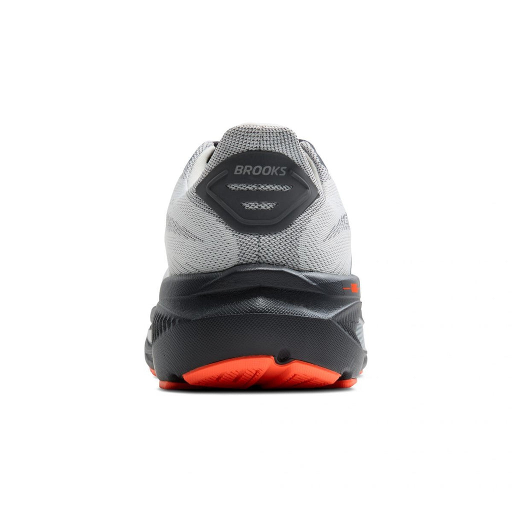 Brooks Ghost 17 men's running shoe shown from the rear heel view on white background