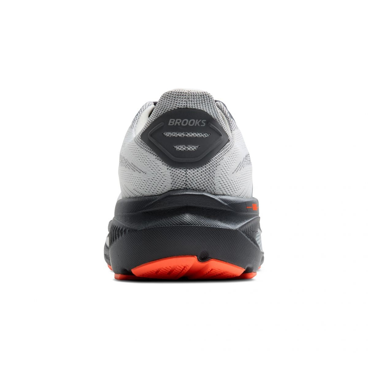 Brooks Ghost 17 men's running shoe shown from the rear heel view on white background