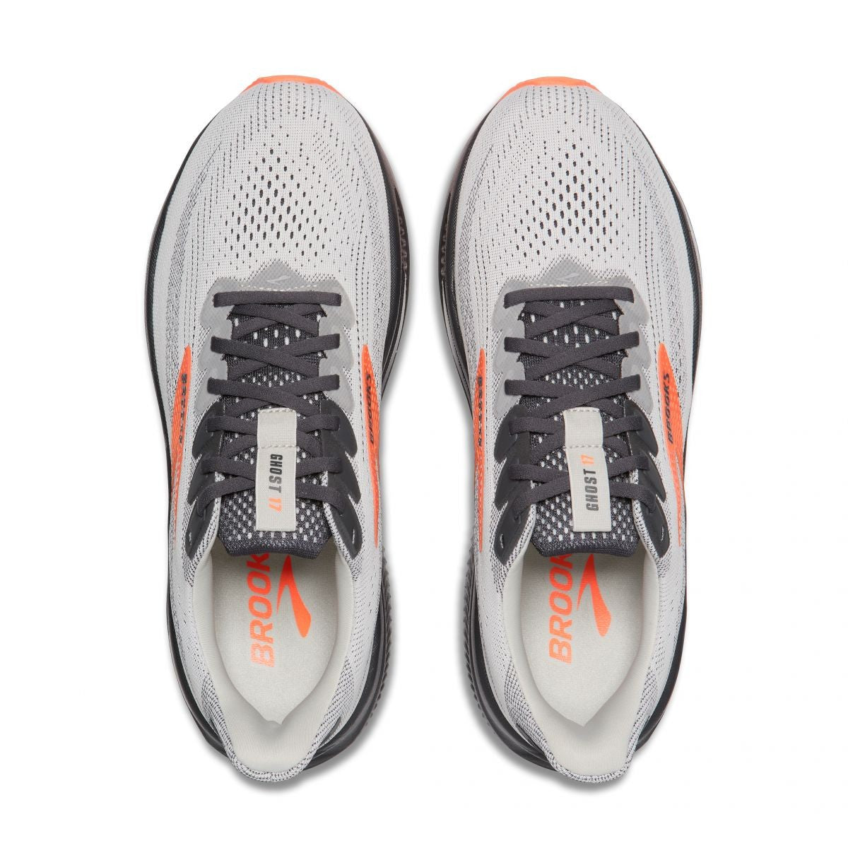 Brooks Ghost 17 mens running shoes shown from above, pair side by side