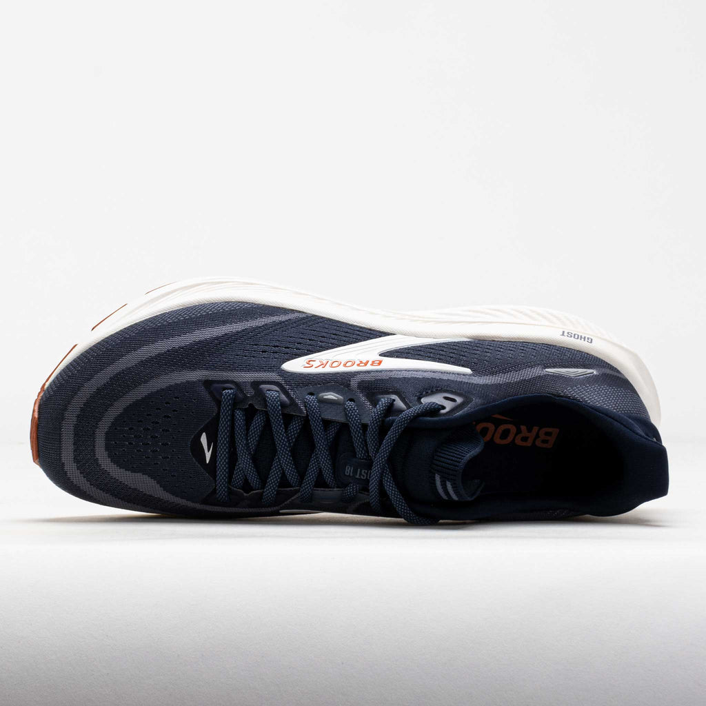 Brooks Ghost 18 men's running shoe shown from above on seamless background