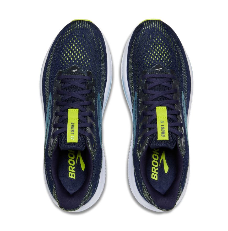 Brooks Ghost 17 men's running shoes shown from above as a pair on white background
