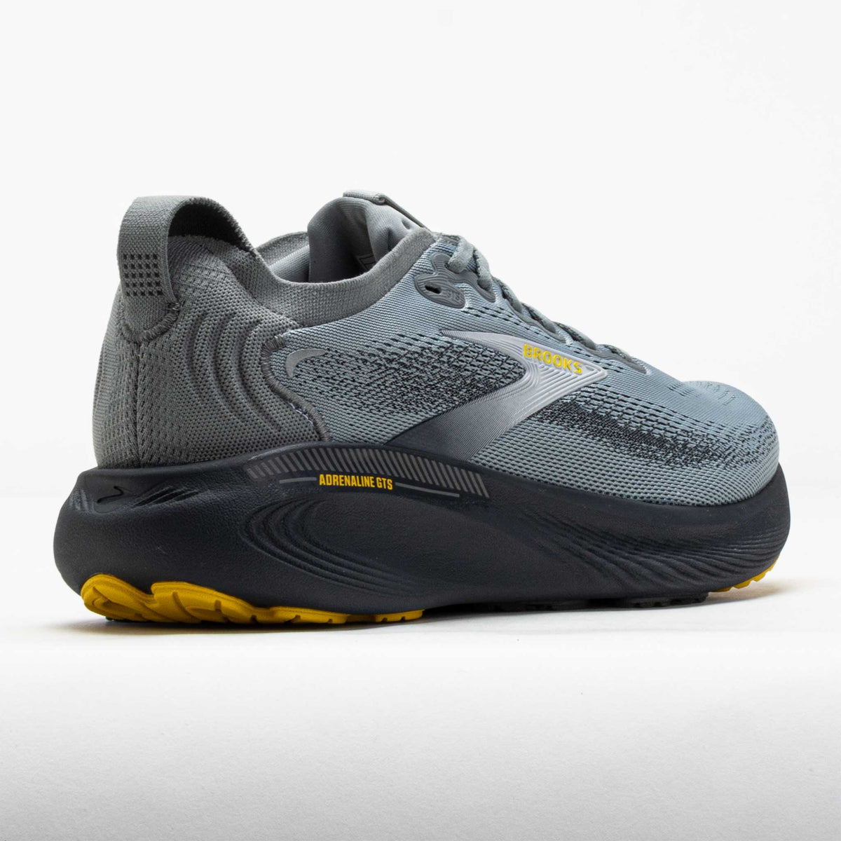 Brooks Adrenaline GTS 25 mens running shoe shown from rear three-quarter angle