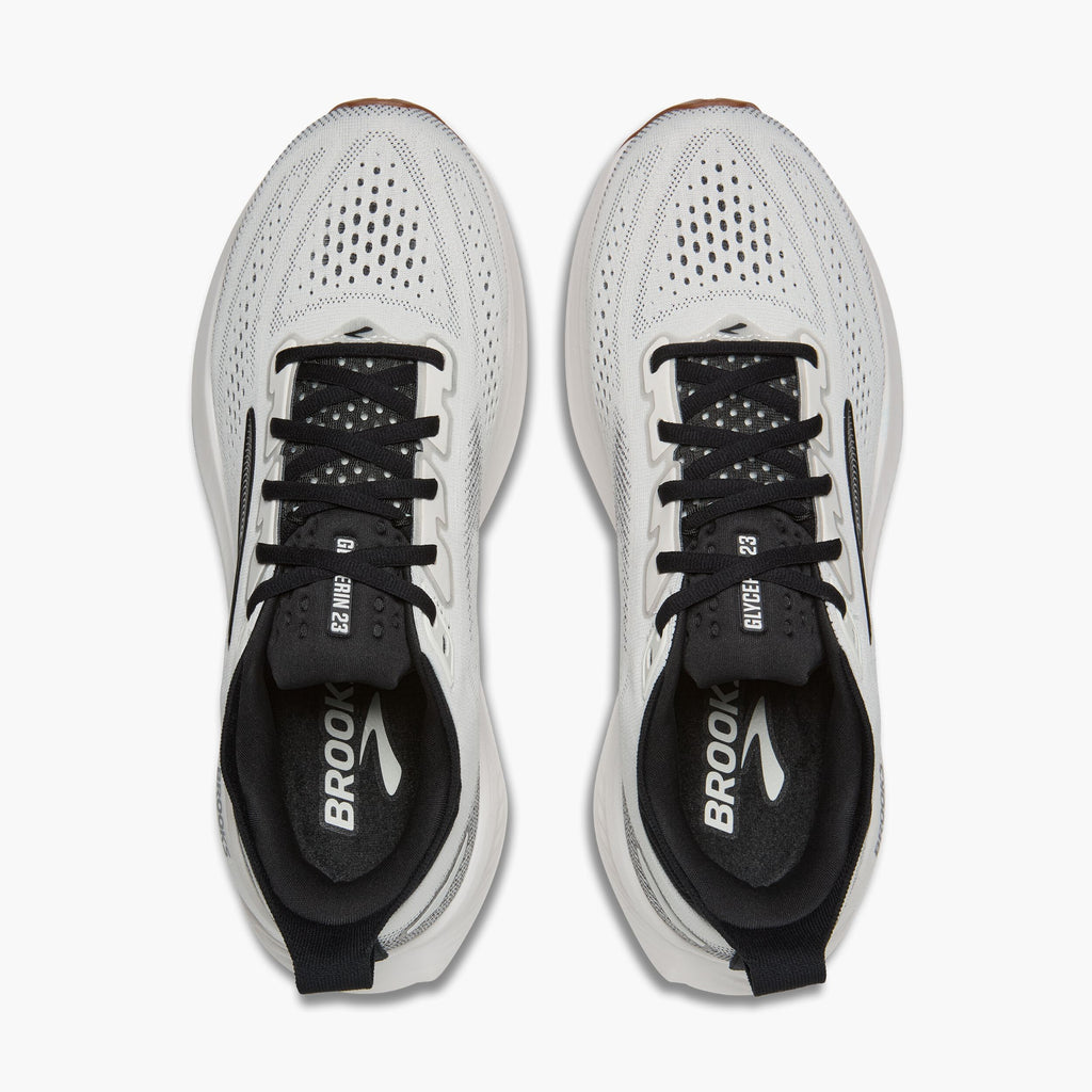 Brooks Glycerin 23 men's running shoes, top-down view of pair showing lacing and mesh upper
