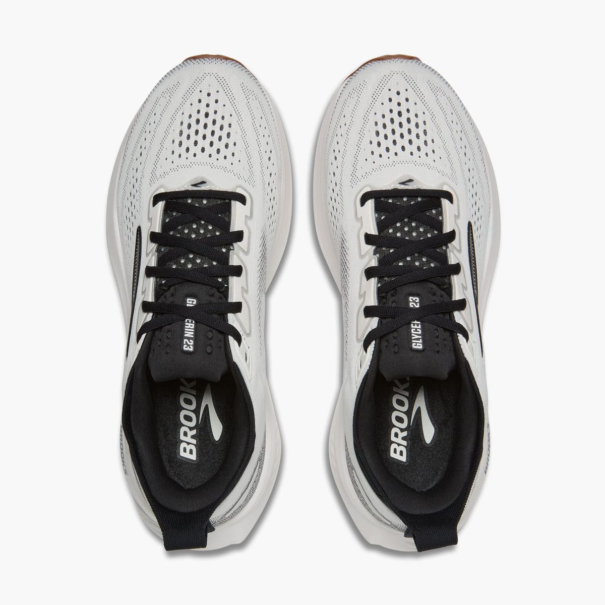 Brooks Glycerin 23 men's running shoes, top-down view of pair showing lacing and mesh upper