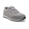 Brooks womens walking shoe in grey with pink stripe accents and thick cushioned sole