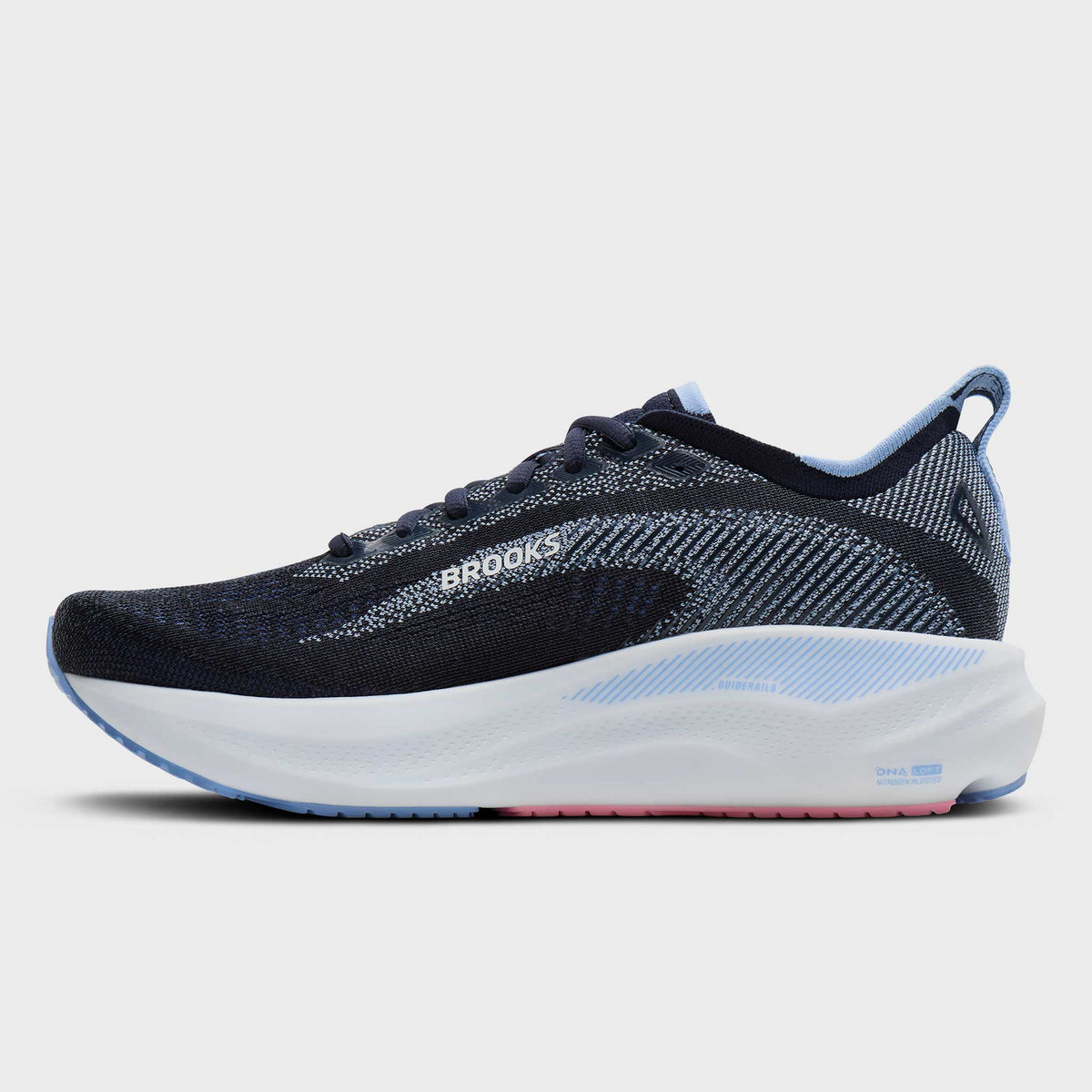 Brooks Adrenaline GTS 26 women's running shoe with knit upper and cushioned midsole, lateral view
