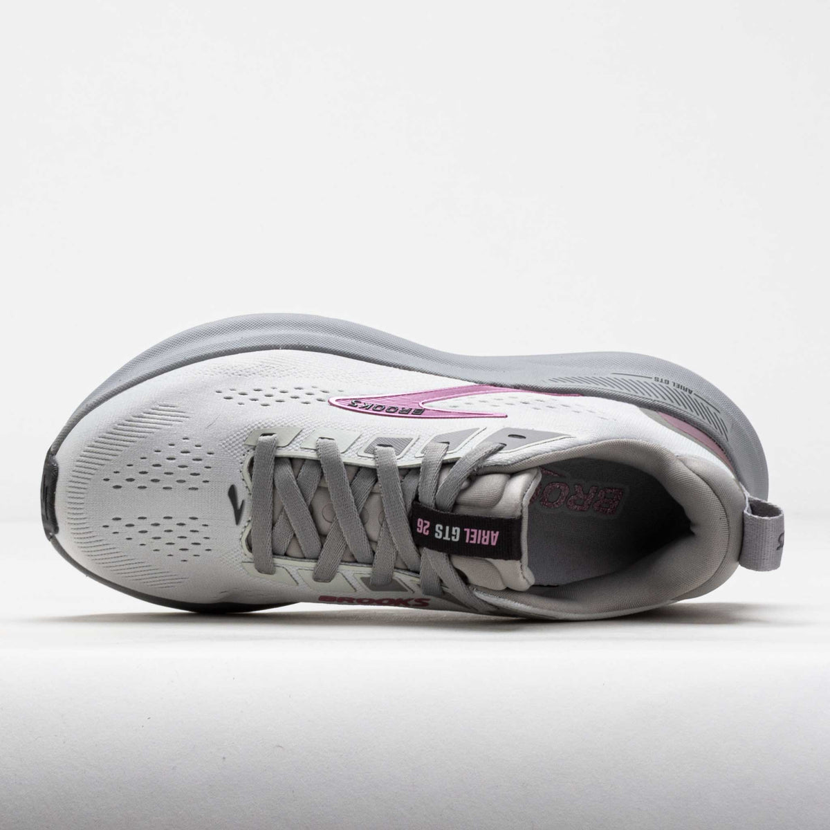Brooks Ariel GTS 26 women's running shoe shown from top-down angle displaying lacing system