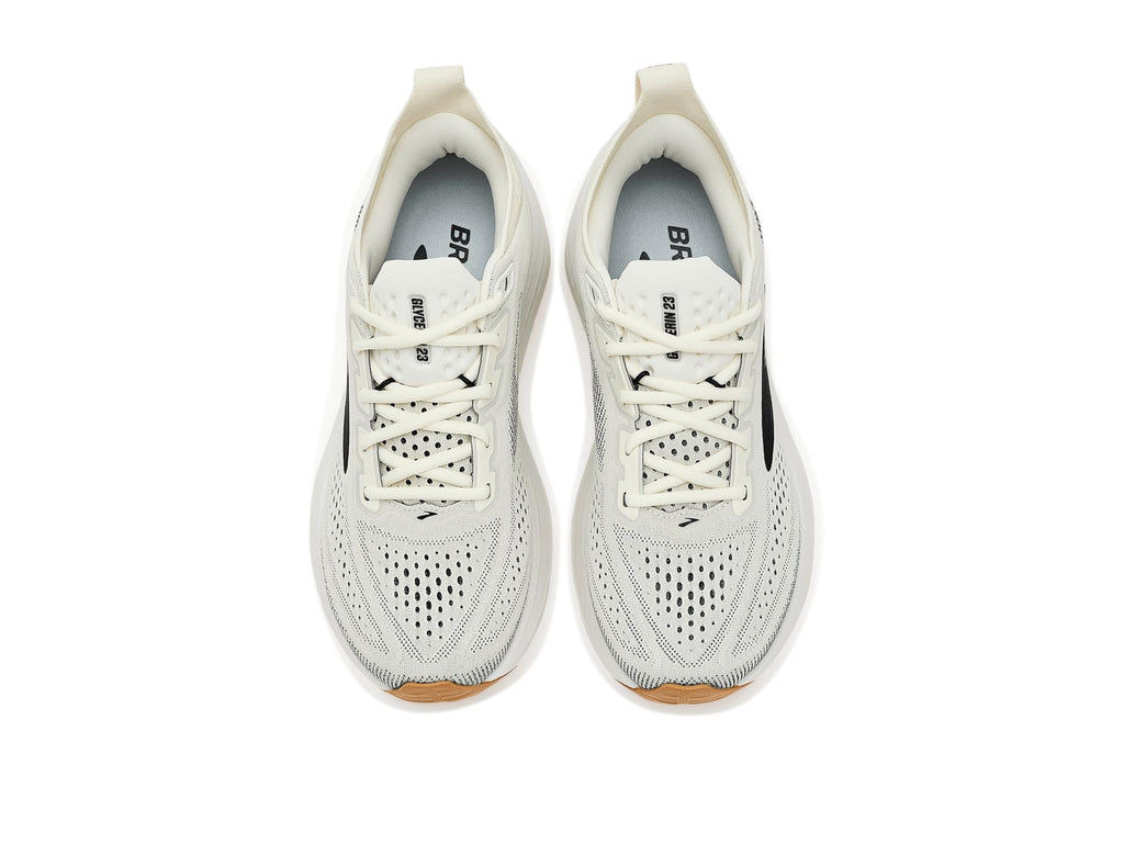 Top-down view of a pair of Brooks Glycerin 23 running shoes with lace-up closure
