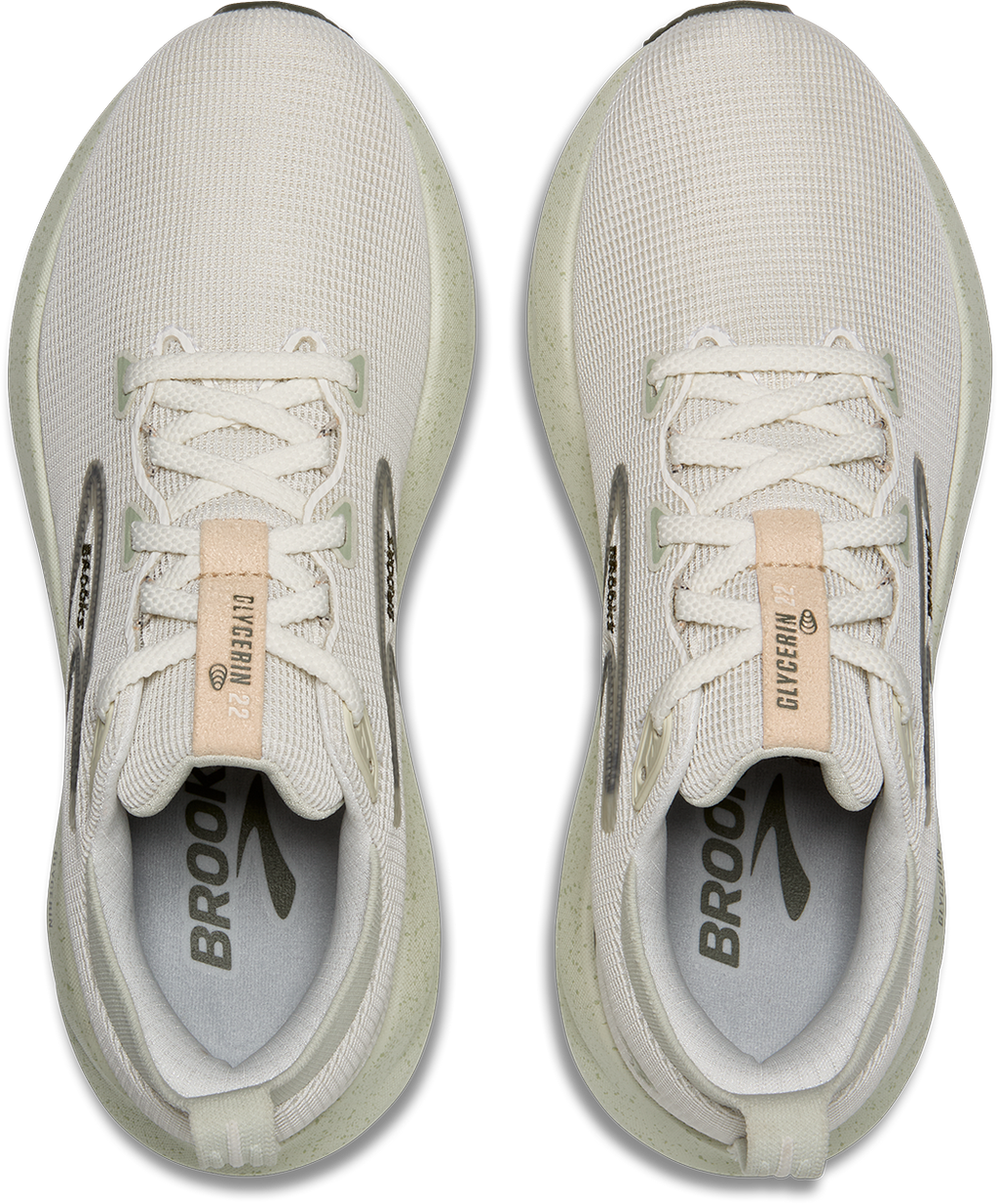 Top-down view of a pair of Brooks Glycerin 22 women's running shoes with lace-up closure