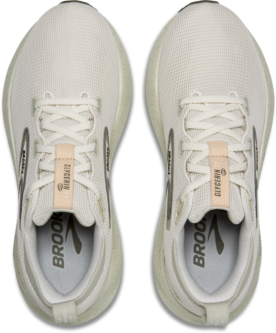 Top-down view of a pair of Brooks Glycerin 22 women's running shoes with lace-up closure