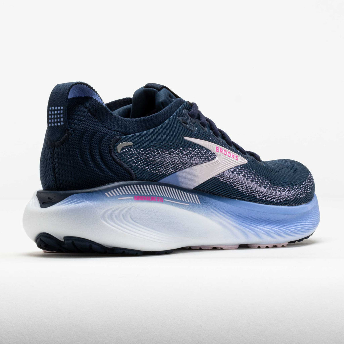 Brooks Adrenaline GTS 25 women's running shoe shown from rear three-quarter angle
