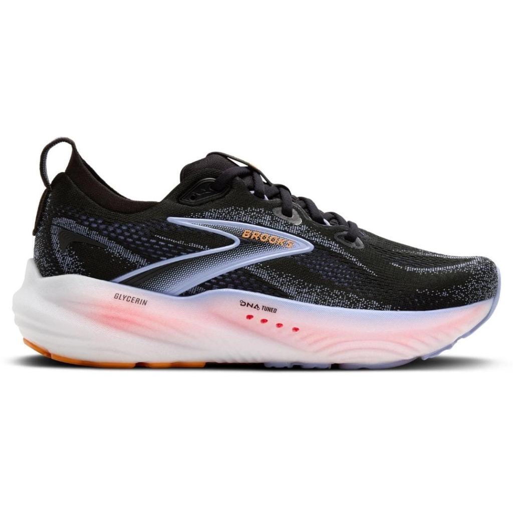 Brooks Glycerin 22 women's running shoe with black upper, blue accents, and white midsole