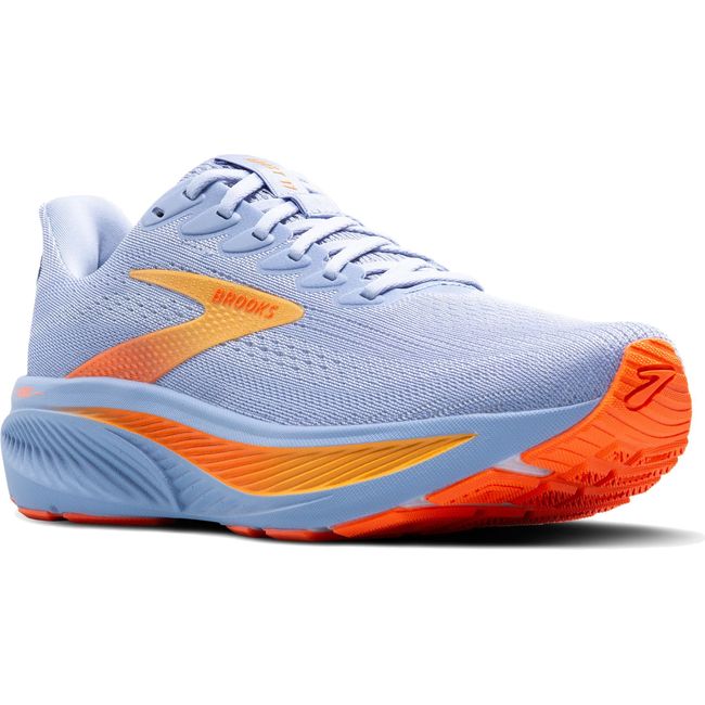 Brooks Ghost 17 women's running shoe in light blue with bold orange and yellow midsole