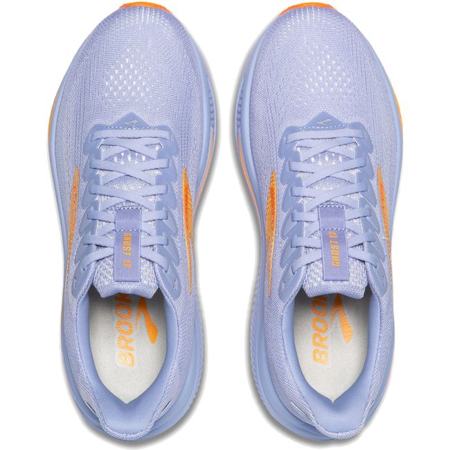 Brooks Ghost 17 womens running shoes shown from overhead as a pair, laces visible