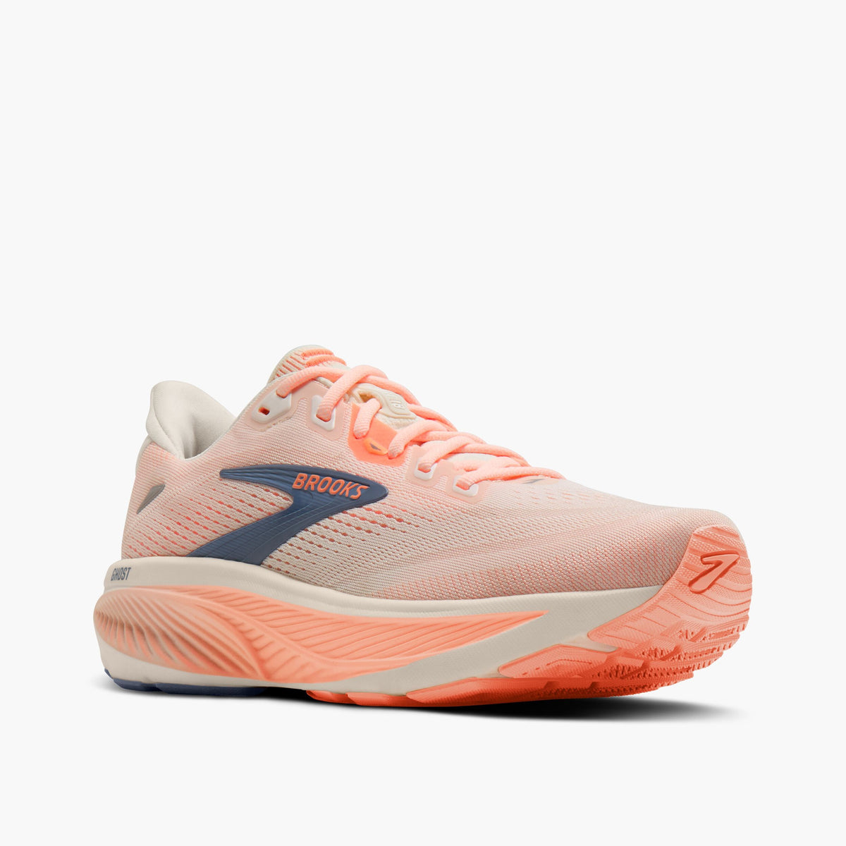 Brooks Ghost 18 womens running shoe shown at three-quarter angle on white background