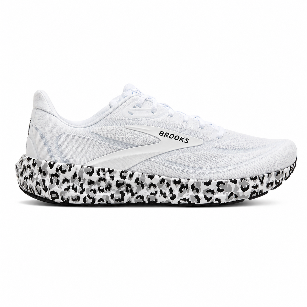 Brooks Revel 9 women's running shoe with leopard print midsole in white colorway