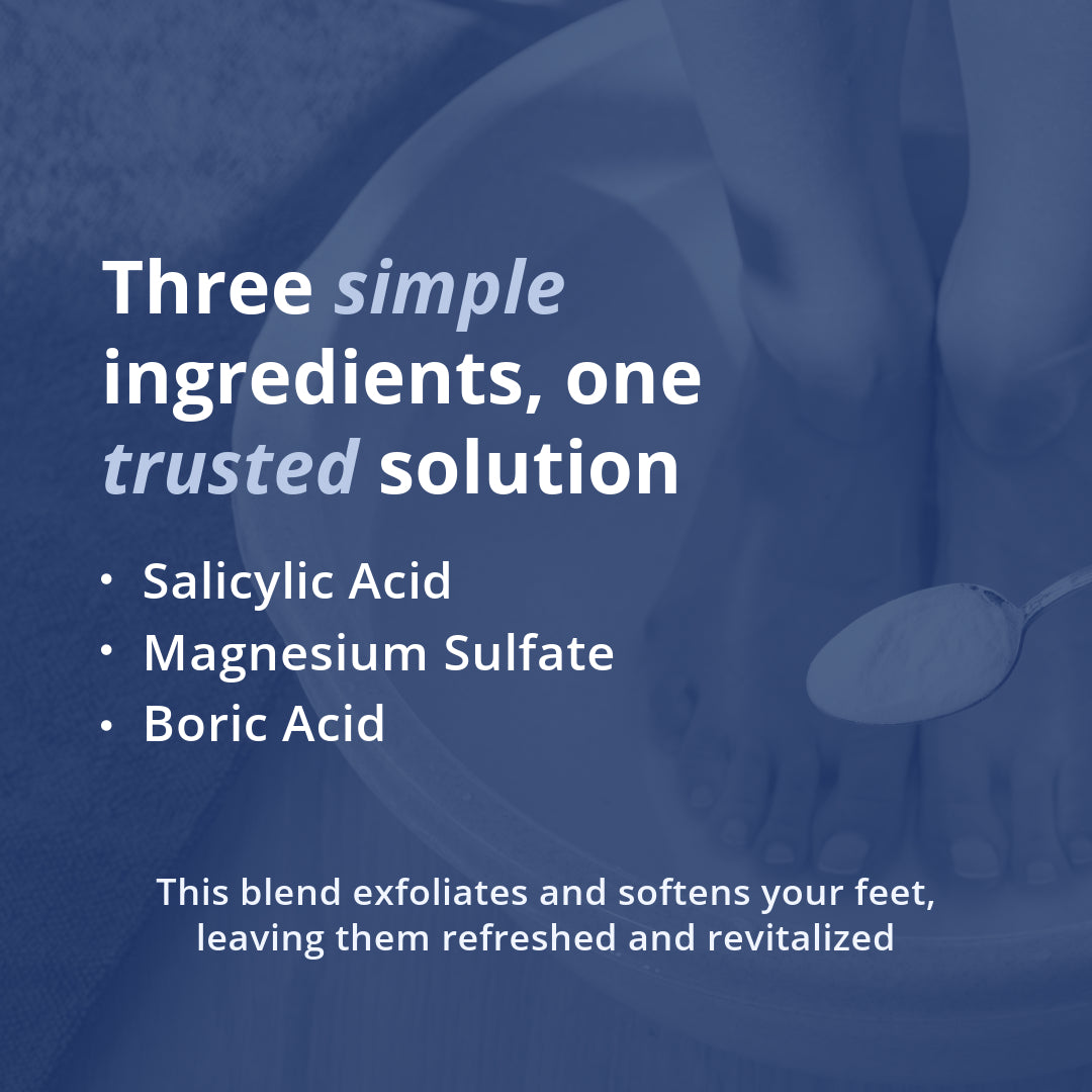Brown's Foot Bath ingredient callout graphic listing salicylic acid, magnesium sulfate, and boric acid