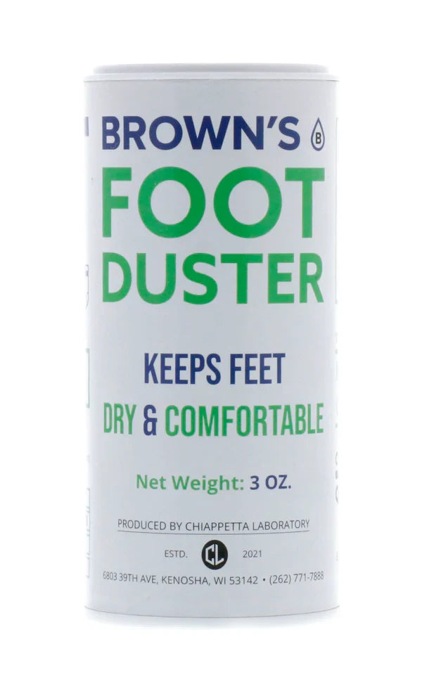 Brown's Foot Duster powder canister, 3 oz, keeps feet dry and comfortable