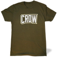 Crowe brand military green heather t-shirt with bold CROW graphic print on chest