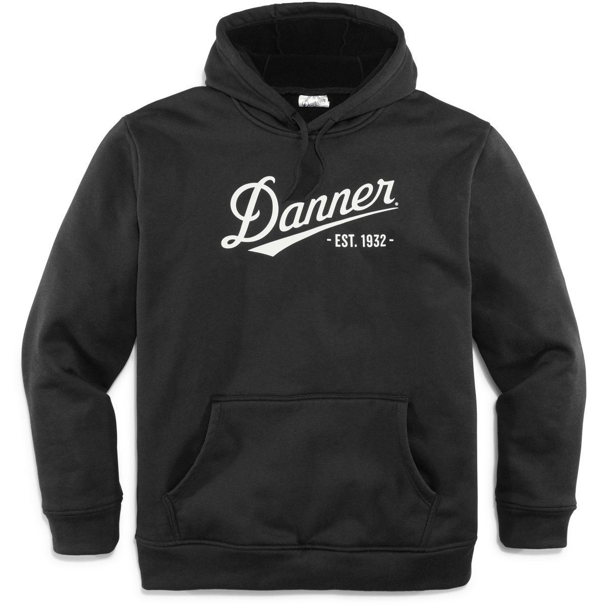 Danner Est. 1932 script logo pullover hoodie with kangaroo pocket on seamless background
