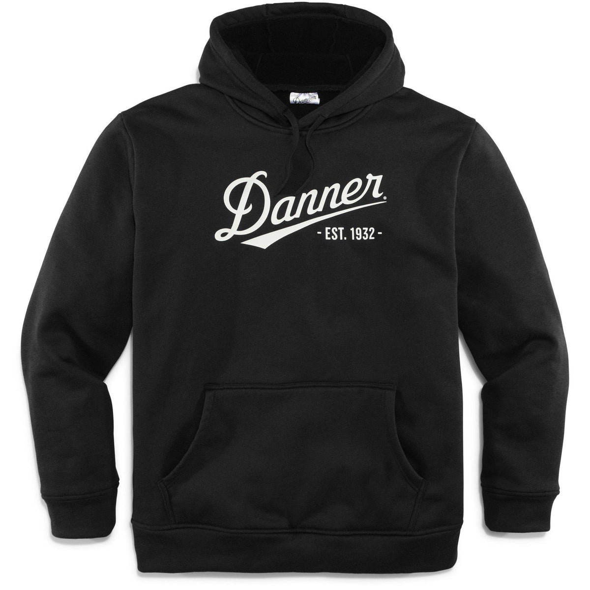 Danner Est. 1932 black pullover hoodie with kangaroo pocket and drawstring hood