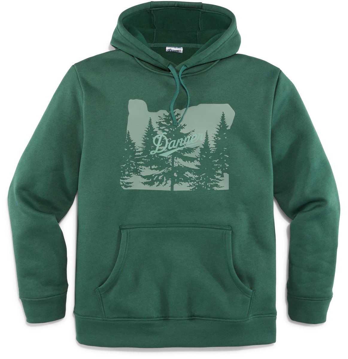 Danner men's pullover hoodie with Oregon state outline and forest graphic on chest